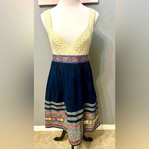 NWT Free People Cream and Blue sweater Boho Batik cable Dress size 8